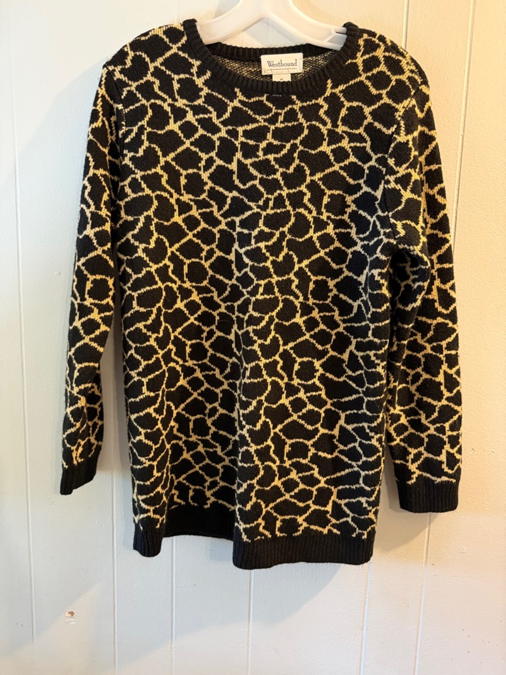 Westbound Black and Cream Animal-Print Crewneck Sweater - Picture 3 of 4